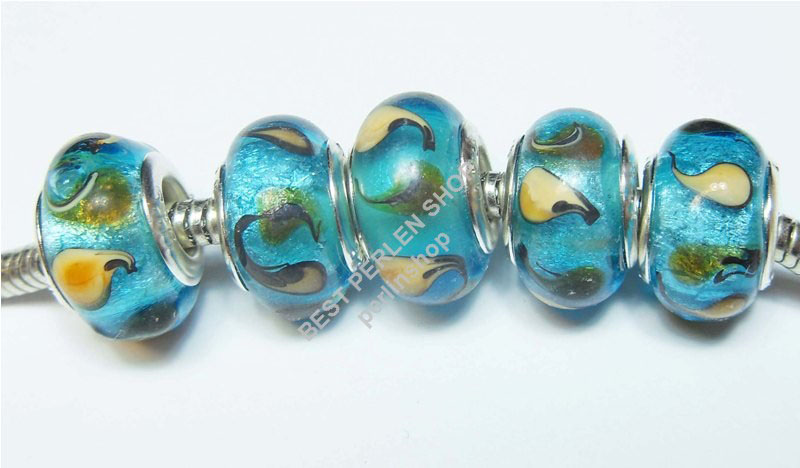 8 Lampwork Fancy Blau EUROPEAN GLASPERLEN Großloch