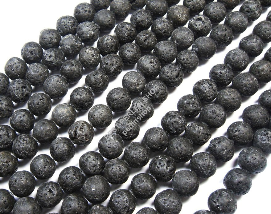 20 LAVAPERLEN Edelstein Naturstein Gemstone Beads SCHWARZ 10mm KUGEL