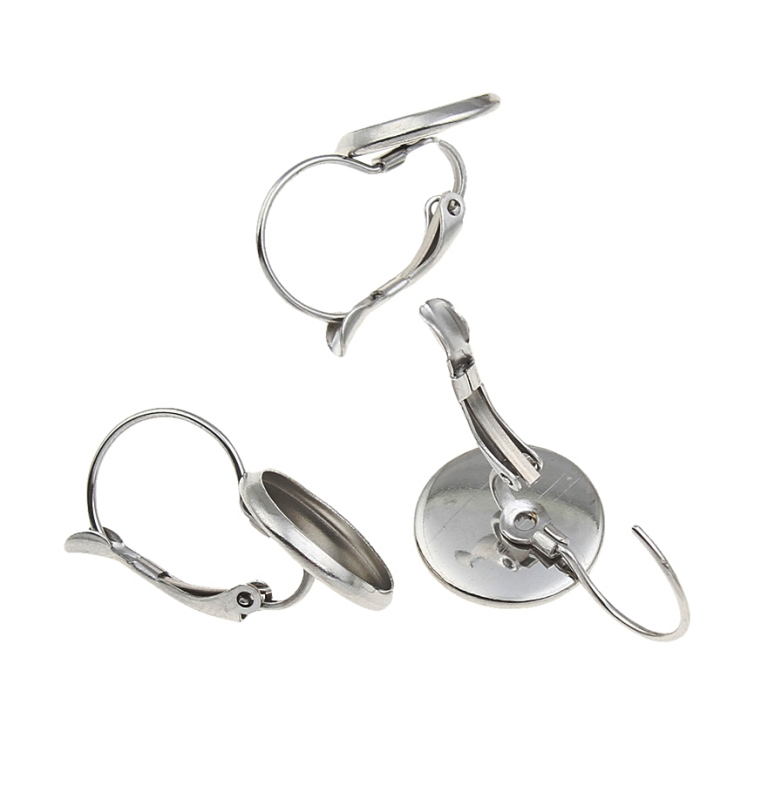 2 Edelstahl Ohrstecker Fassung für 12 mm Cabochon Ohrhänger Ohrhaken